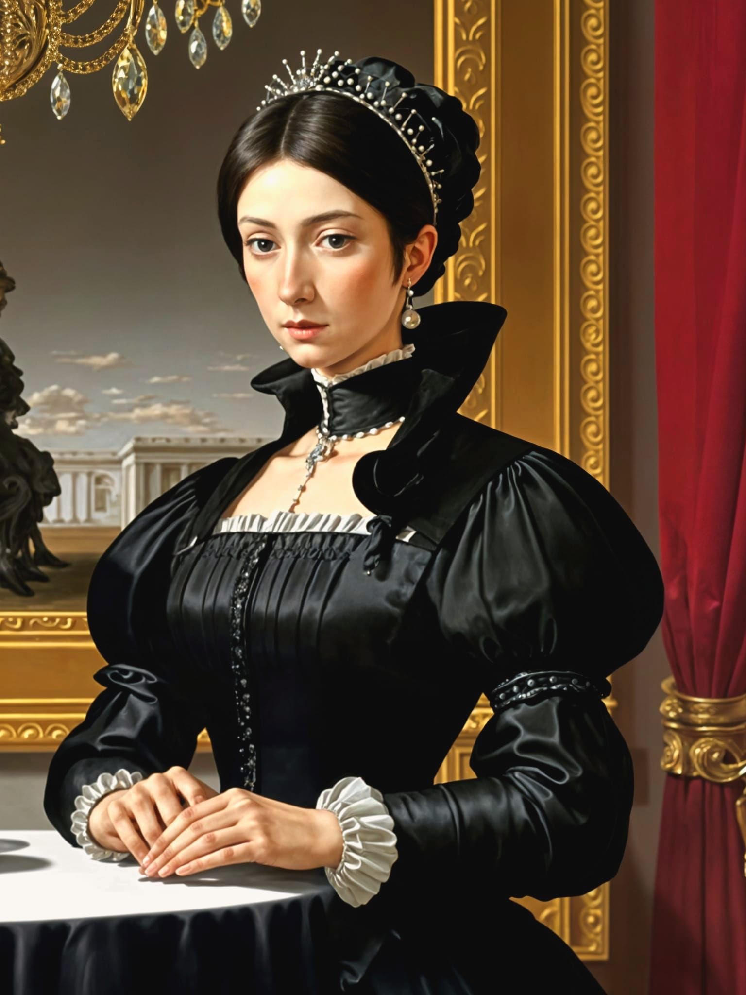 Elegant Lady in Waiting Sets Royal Banquet Table