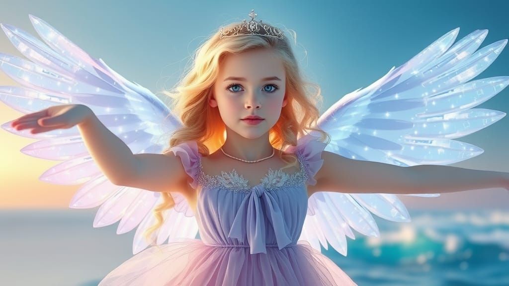 Ethereal Princess Spreads Wings Over Crystal Ocean