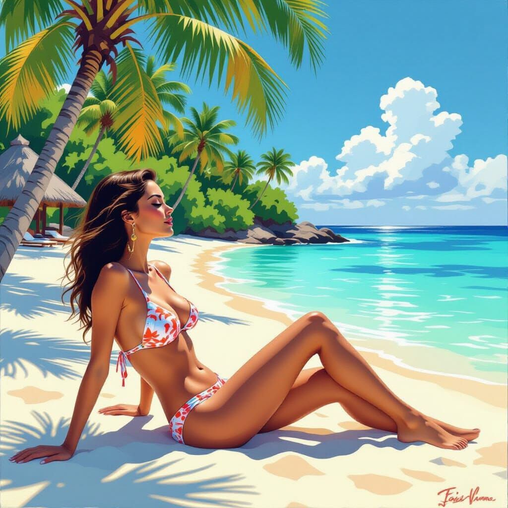 Monokini Woman Relaxing at Serene Beach Resort