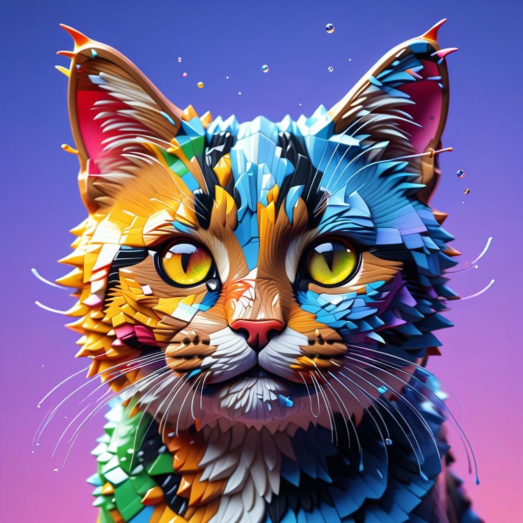 Hyperrealistic Pixel Kawaii Cat in Splash Art Style