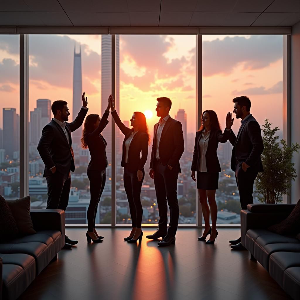 Real Estate Team Celebrates Success in Modern Office