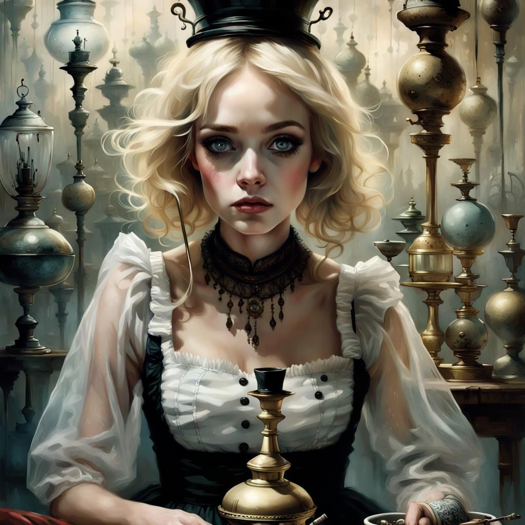 Alice in Wonderland Smoking Hookah: Matte Painting