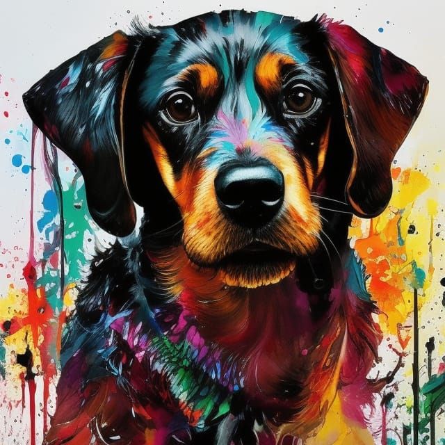 Colorful Ink Splash Dachshund in 3D