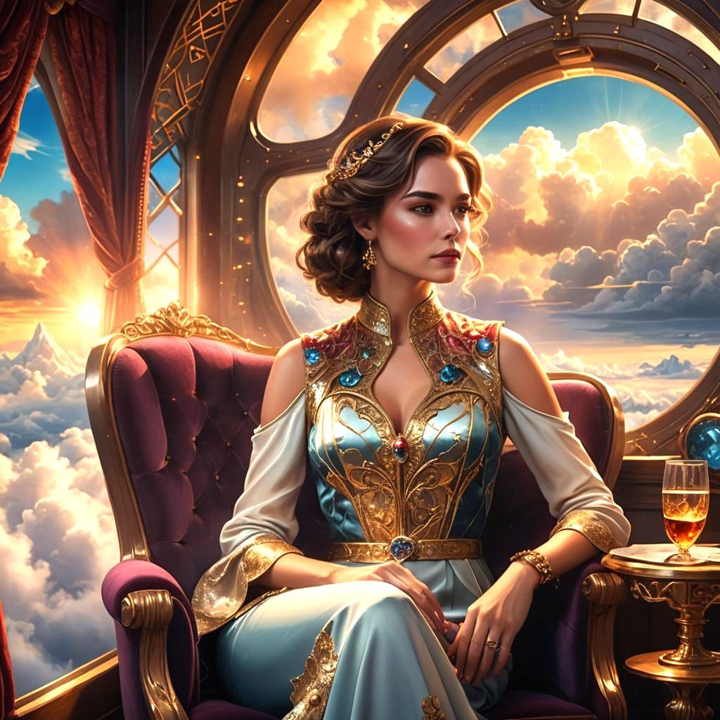 Elegant Woman on Flight in Detailed Digital Art