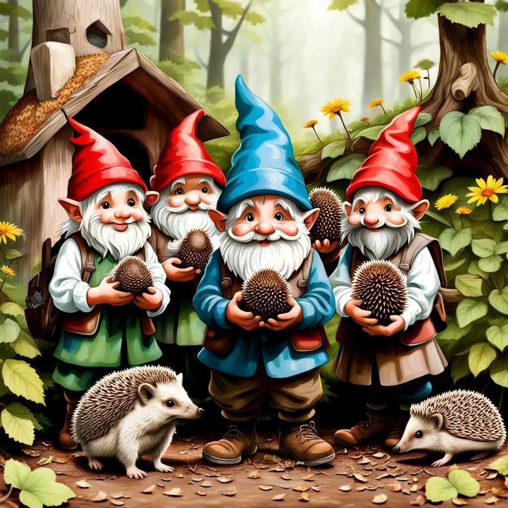 Gnome School Children with Hedgehogs