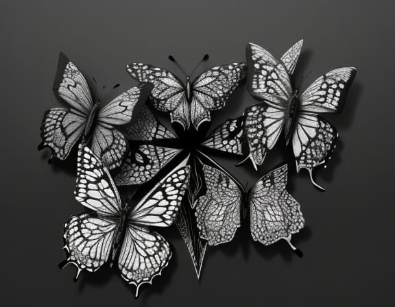 Elegant Black and Gray Paper Butterflies in Origami Style