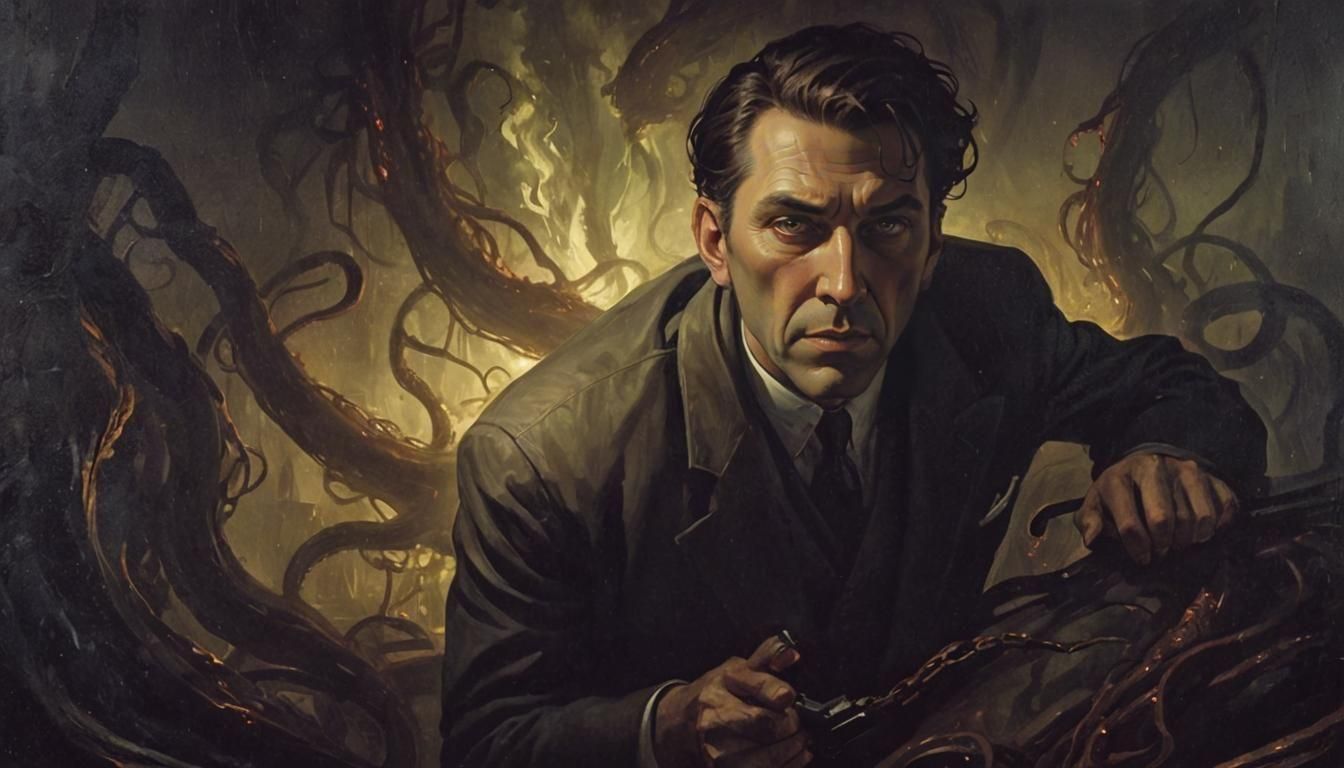 Lovecraftian Noir Crime Story Painting