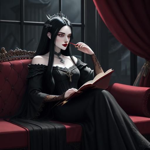 Regal Vampire Reading a Book: Gothic Matte Painting