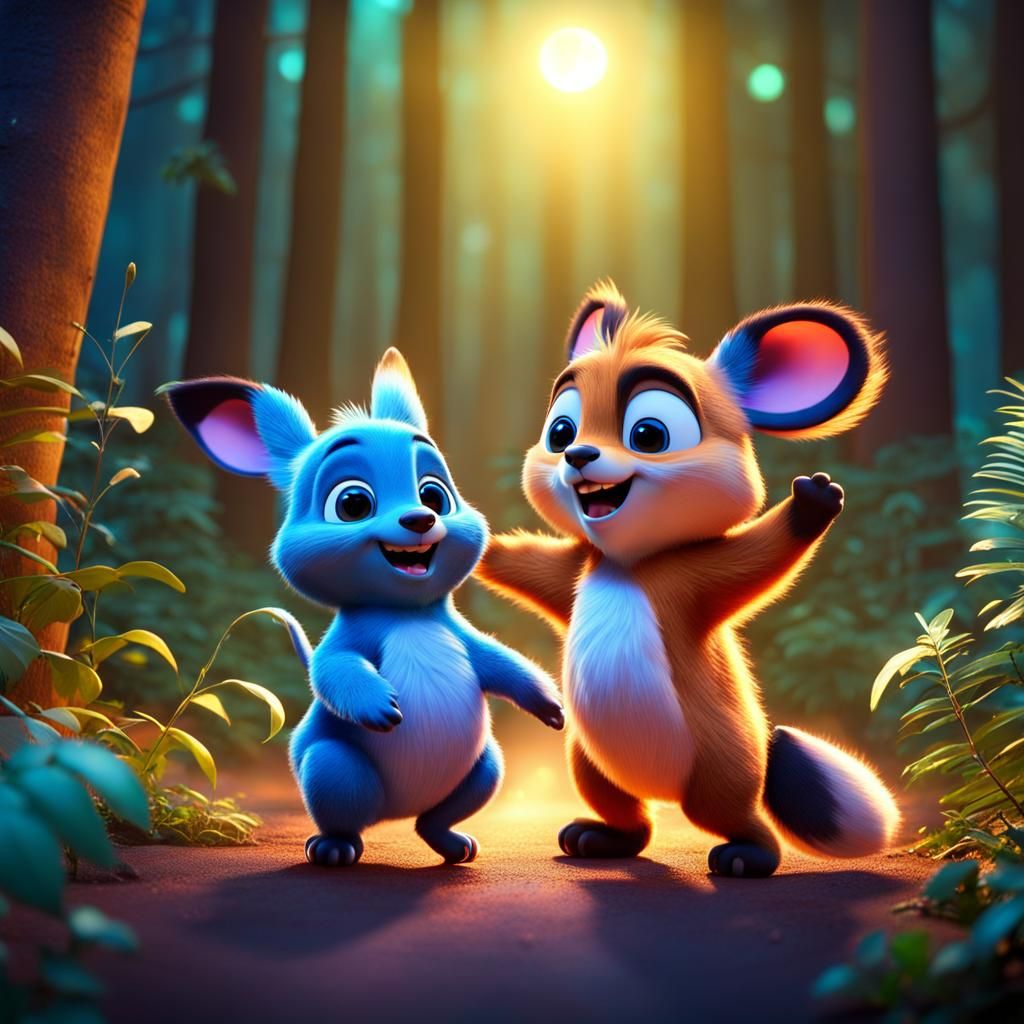 Cute Animals Dancing in Forest: Pixar-Style 3D Art