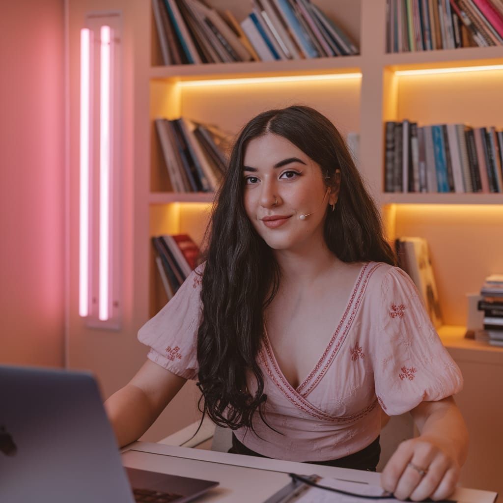 Young Woman in Cozy Study Setting