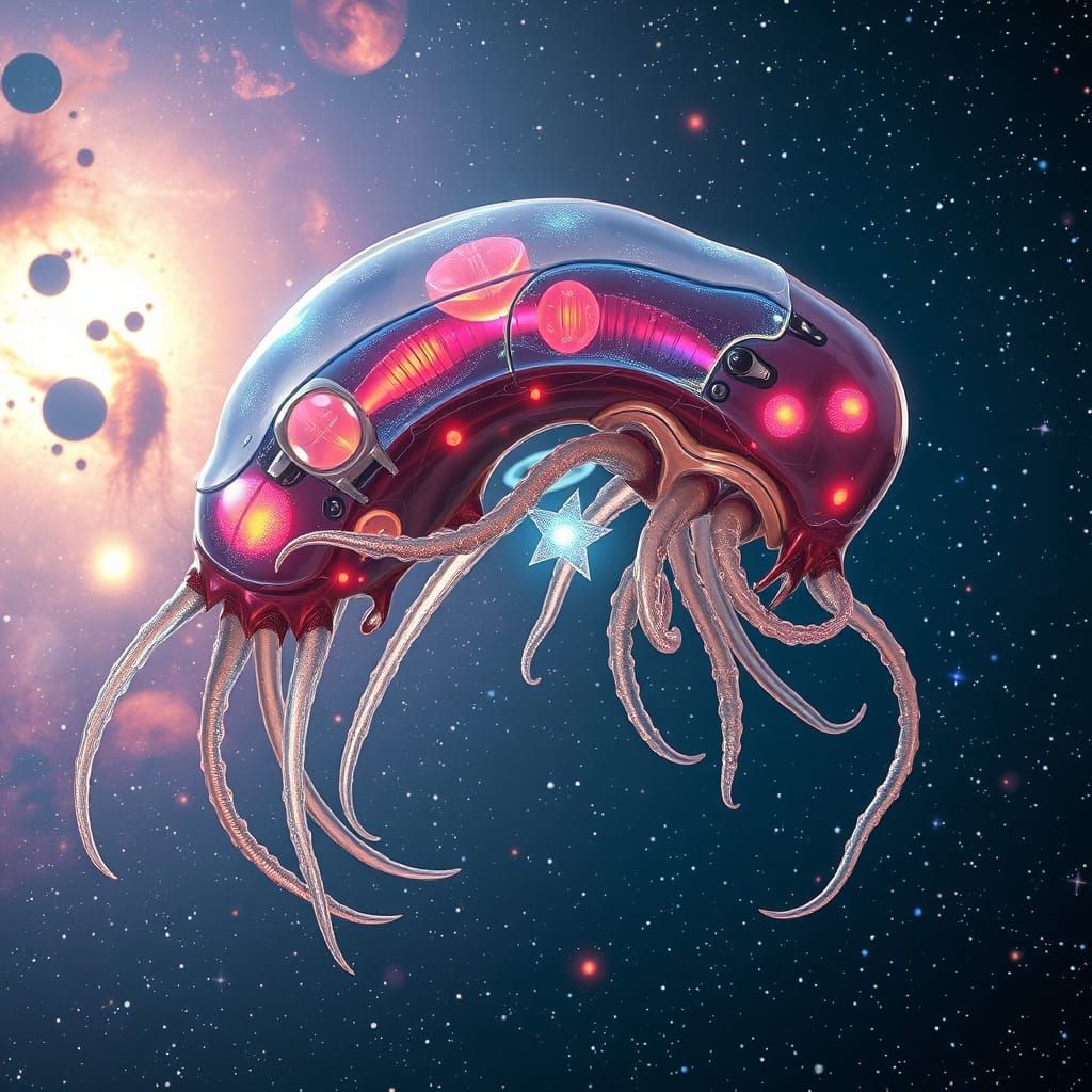 Translucent Cosmic Lifeform Drifting in Starfield