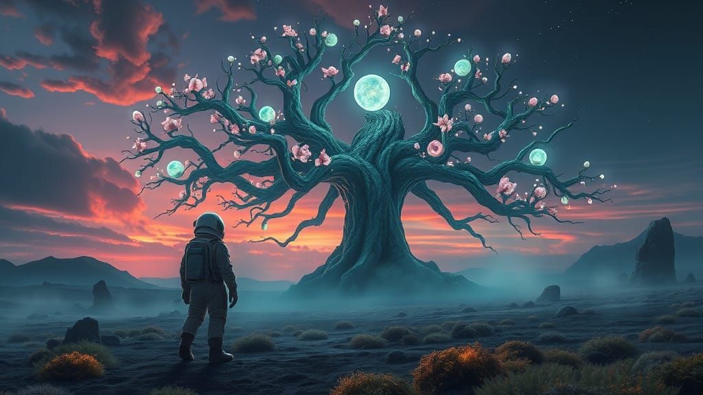 Bioluminescent Tree on Alien Planet, Matte Painting
