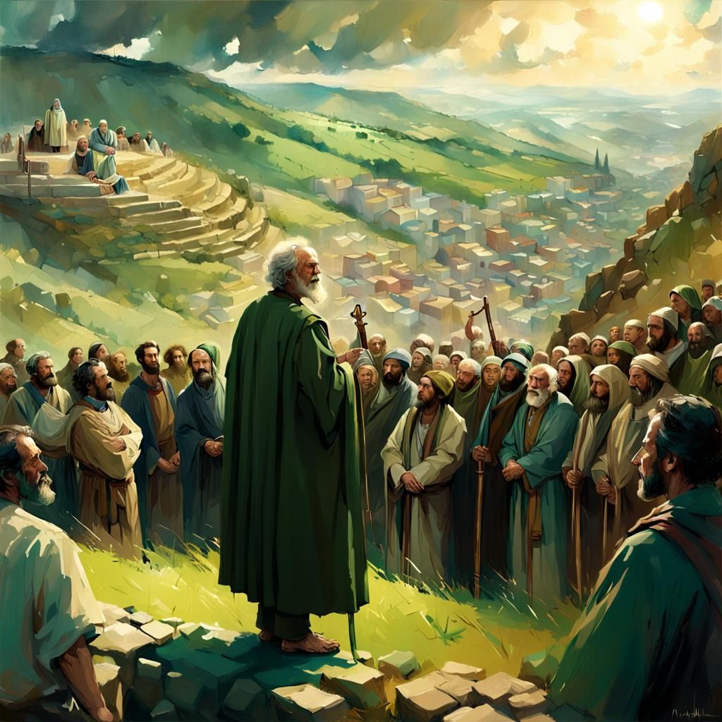 Joshua Addresses Israelites: Dramatic Maximalist Art