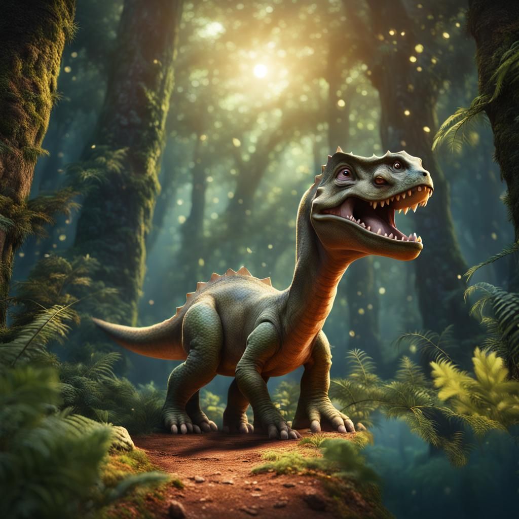 Cute Dinosaur, Littlefoot, in a Fantastical Forest