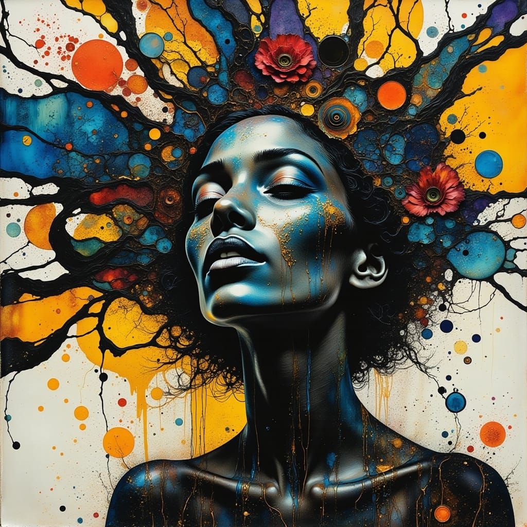 Gritty Nubian Woman's Head in High-Contrast Grunge Style