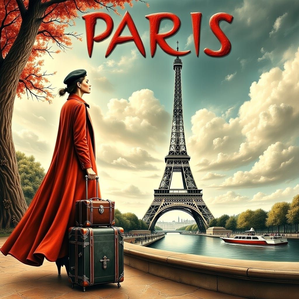 Vintage Paris Travel Poster with Eiffel Tower