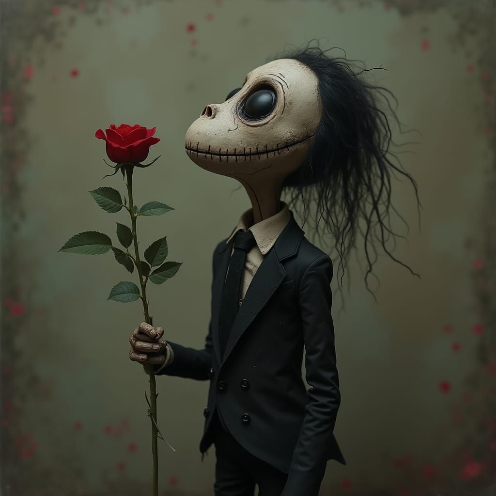 A melancholic Tim Burton style character