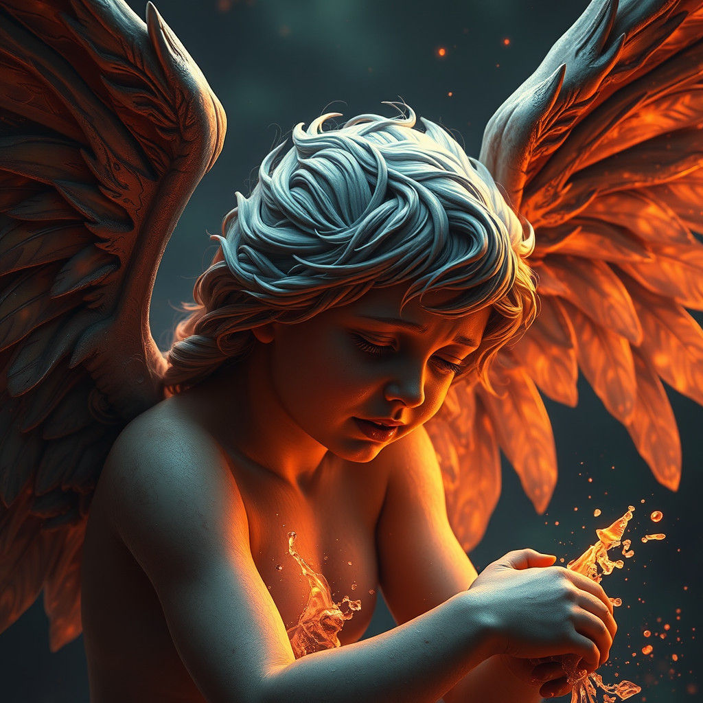 Crying Angel: Detailed Matte Painting in Deep Color