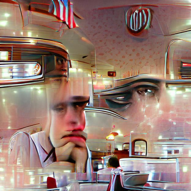Contemplative Man in 1920s Diner