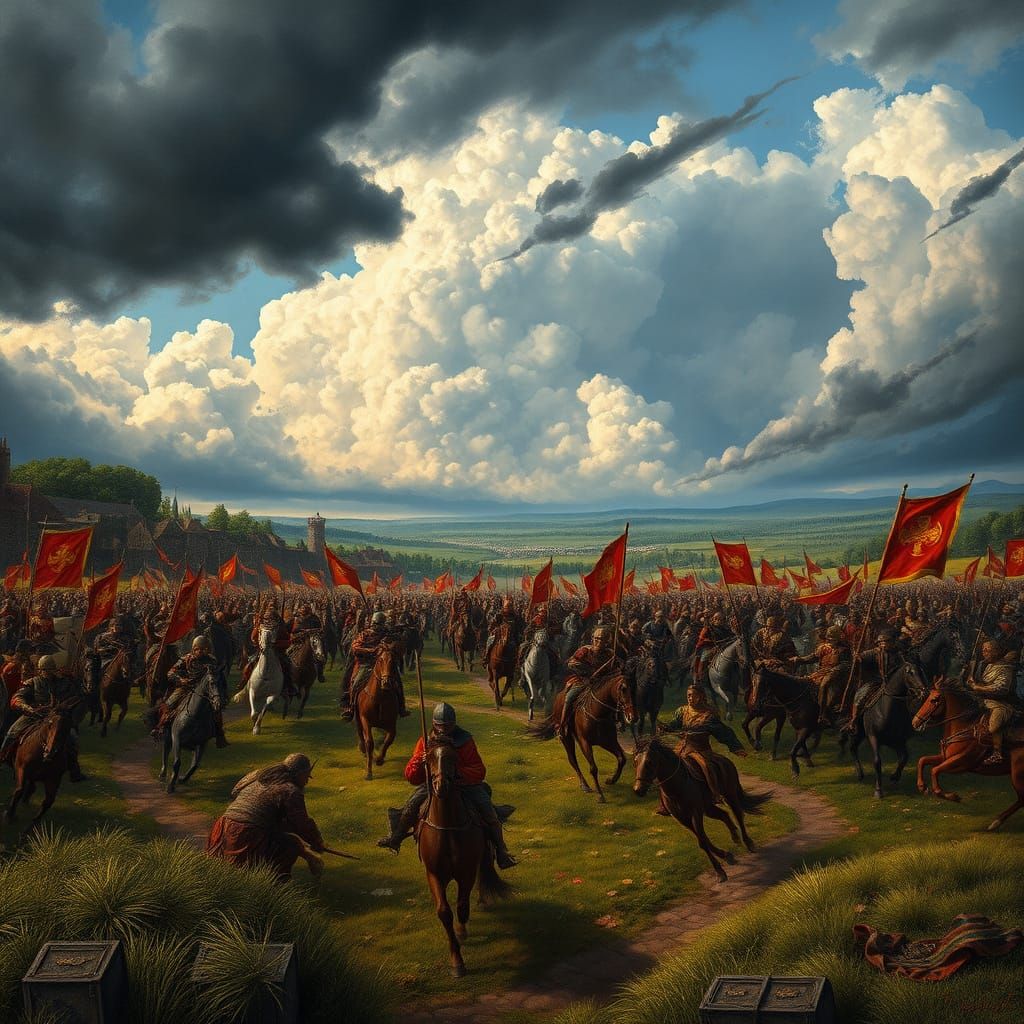 Epic Medieval Battle Landscape in Dramatic Romantic Style
