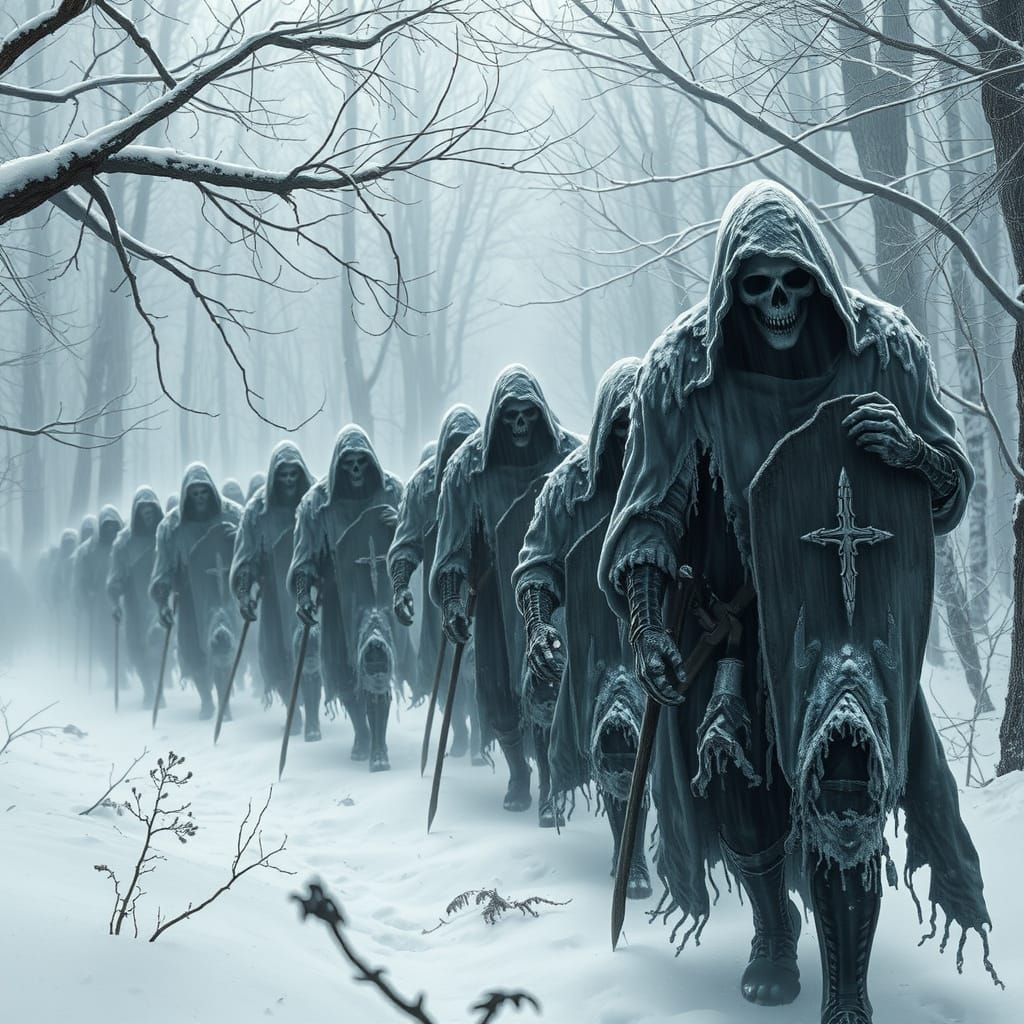 Undead Army Marches Through Winter Forest