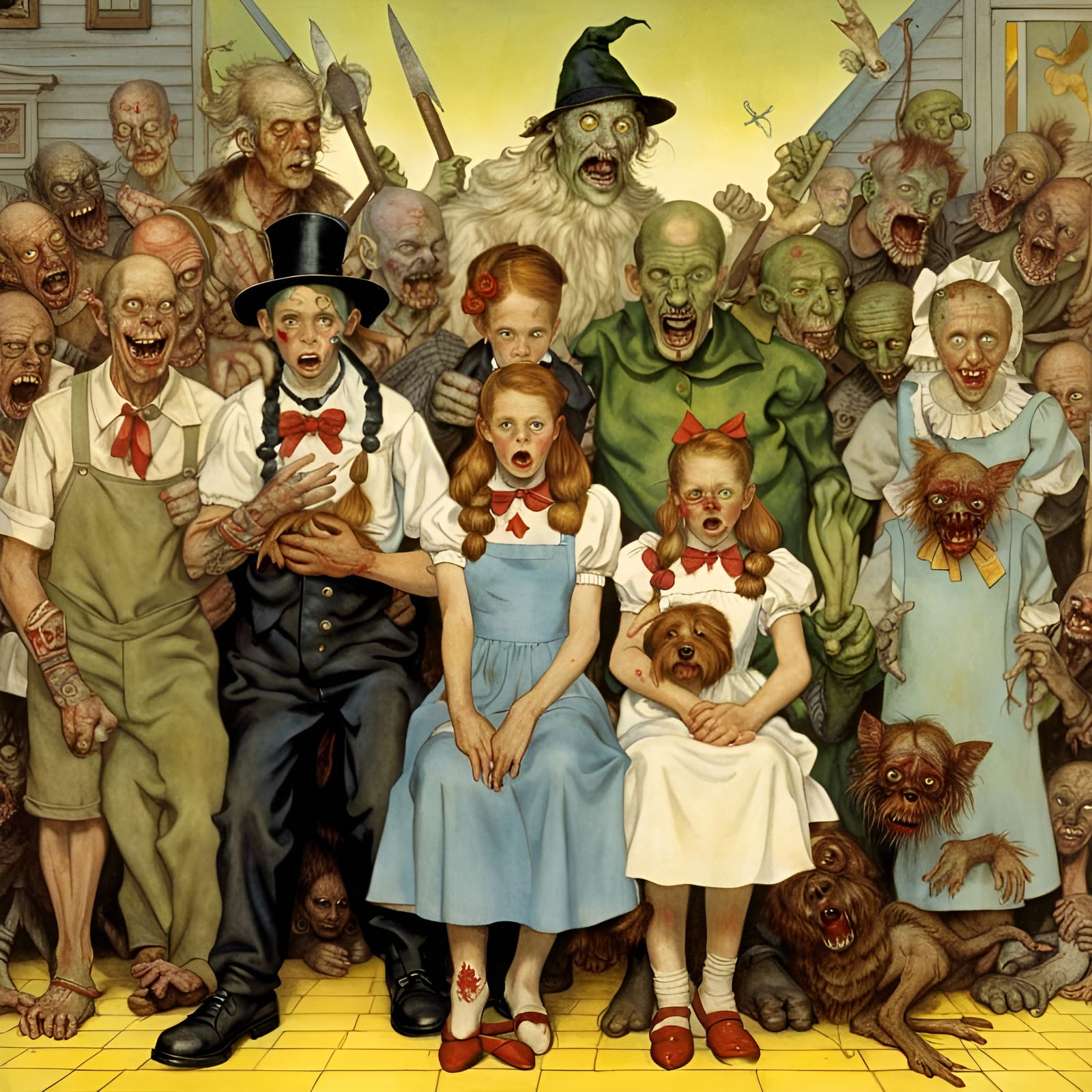 In The Style of Norman Rockwell's Saturday Evening Post Featuring The Wizard of Oz But With Zombies
