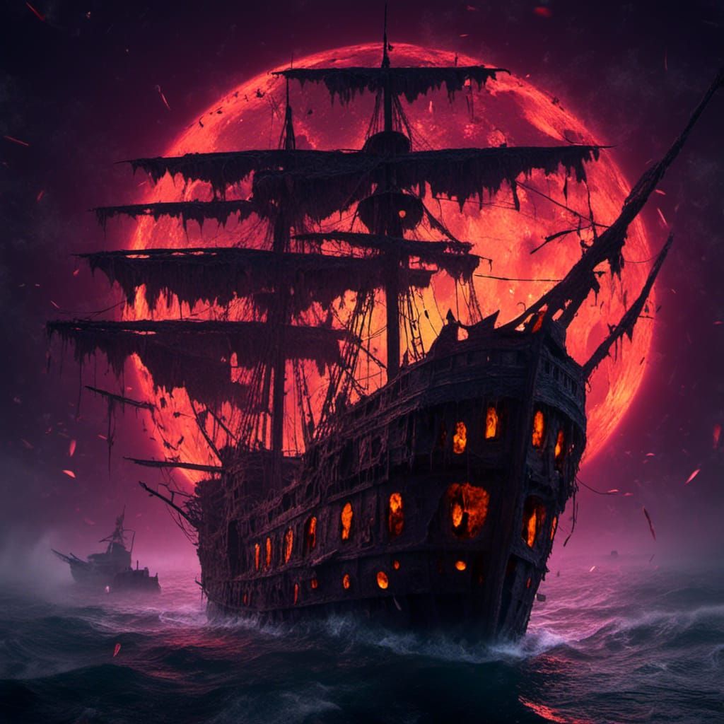 Undead Pirate Ship Under Blood Moon
