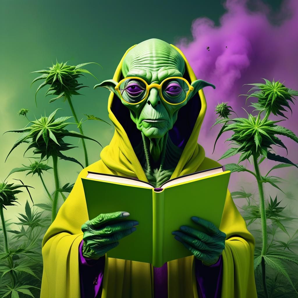 Elderly Green Alien Leader in Surrealist 3D