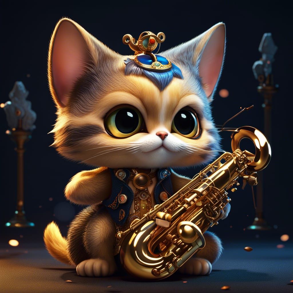 Cat with saxophone (C)