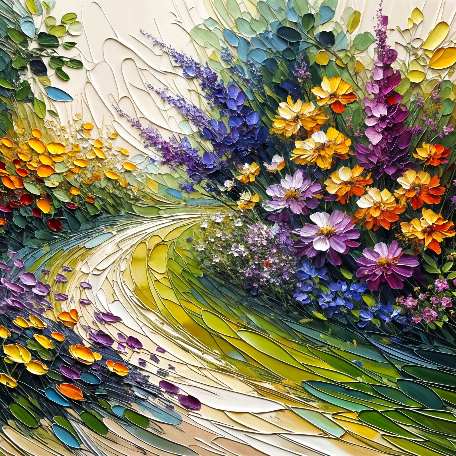 Wildflower Garden Painting in Impasto Style