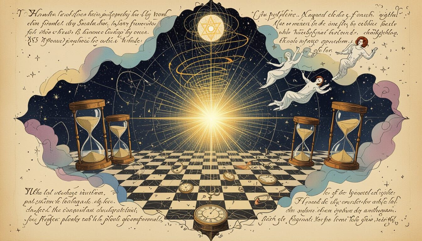 Surreal Cosmic Engraving of Light and Time