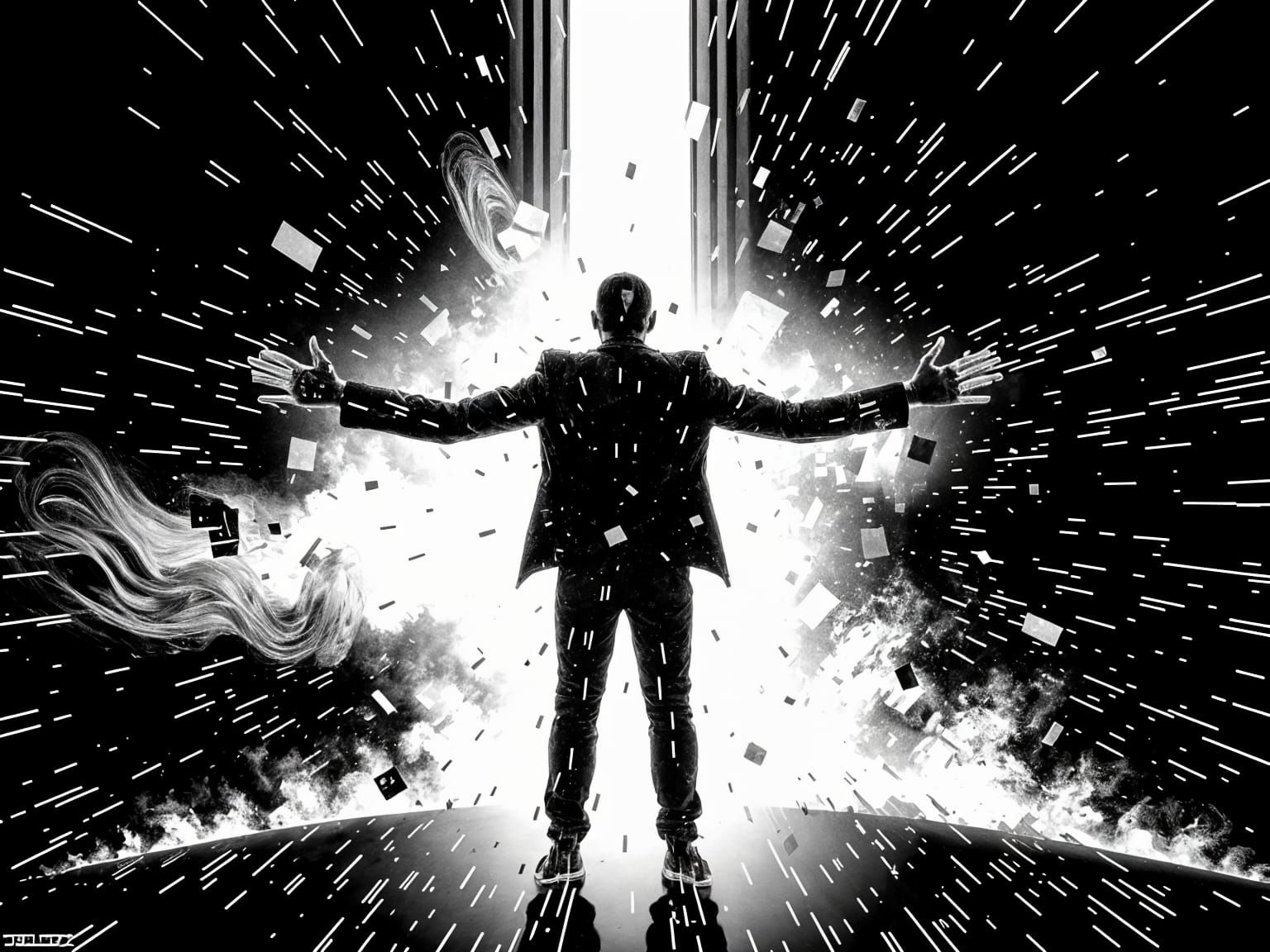 Ethereal VoidLight Man Disintegrates in a Black and White Hi...