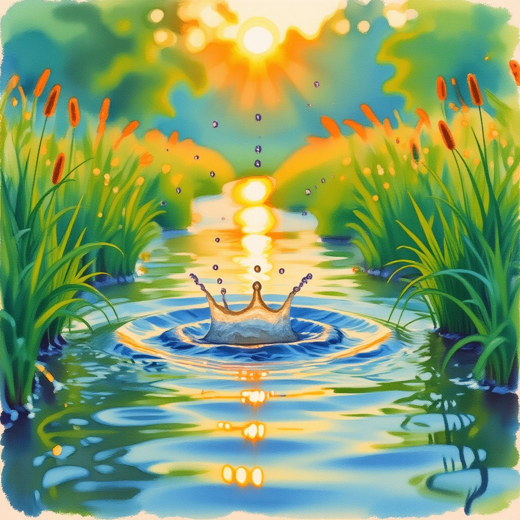 Raindrops Dancing in Sunlight: A Photorealistic Stream