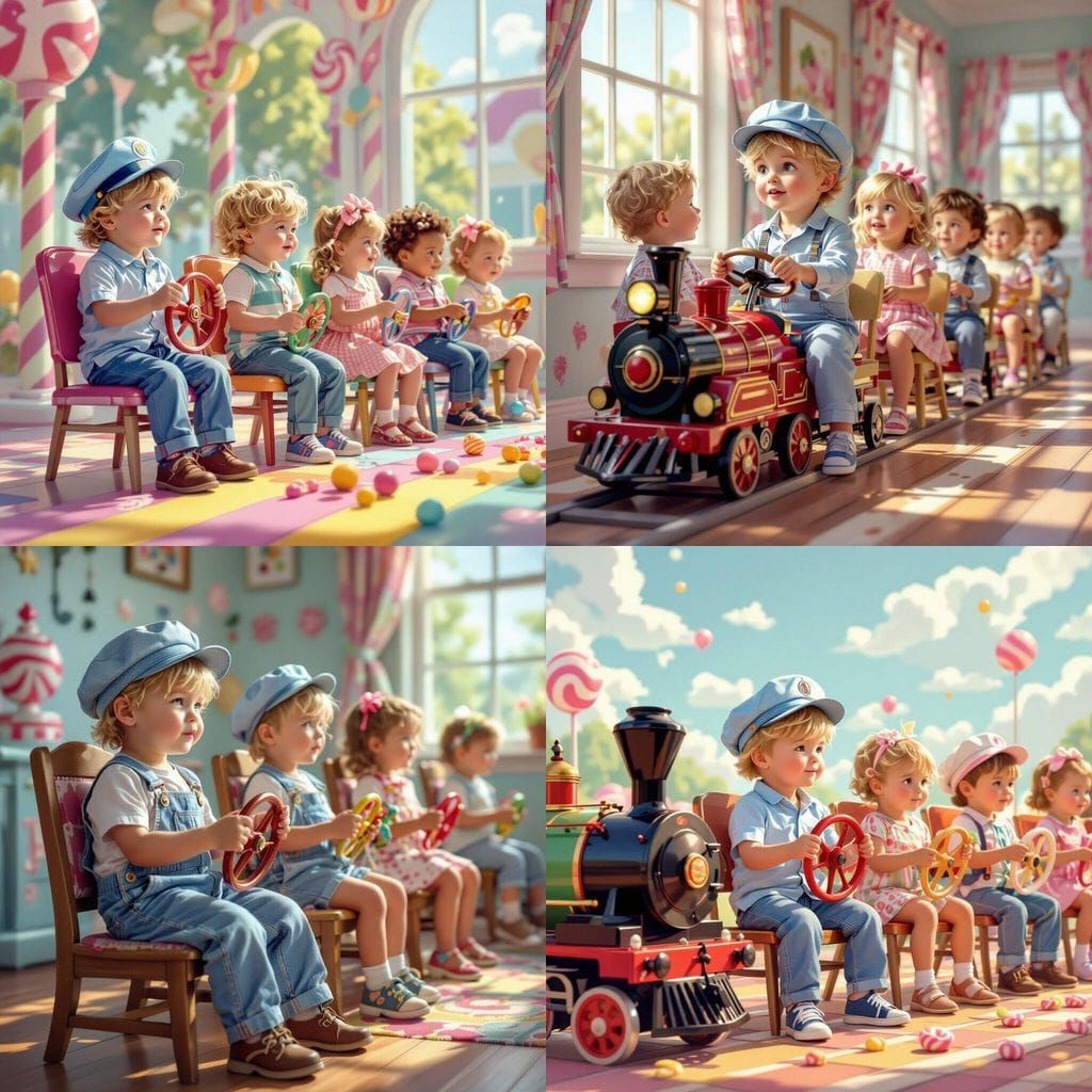 Children Play Train Game in Candy Art Style