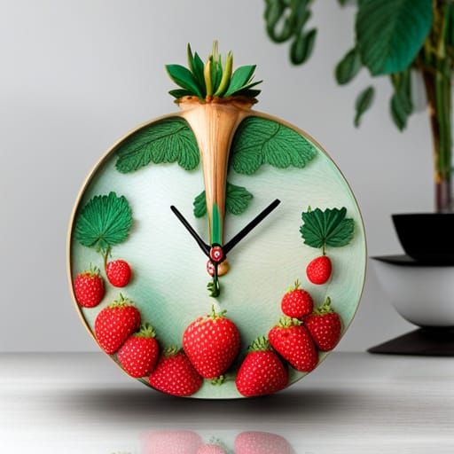 Intricate Strawberry Clock: A Hyperrealistic Splash Art Piec...