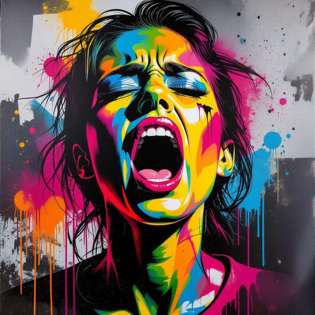 Screams in Graffiti Art With Polychromatic Splashes