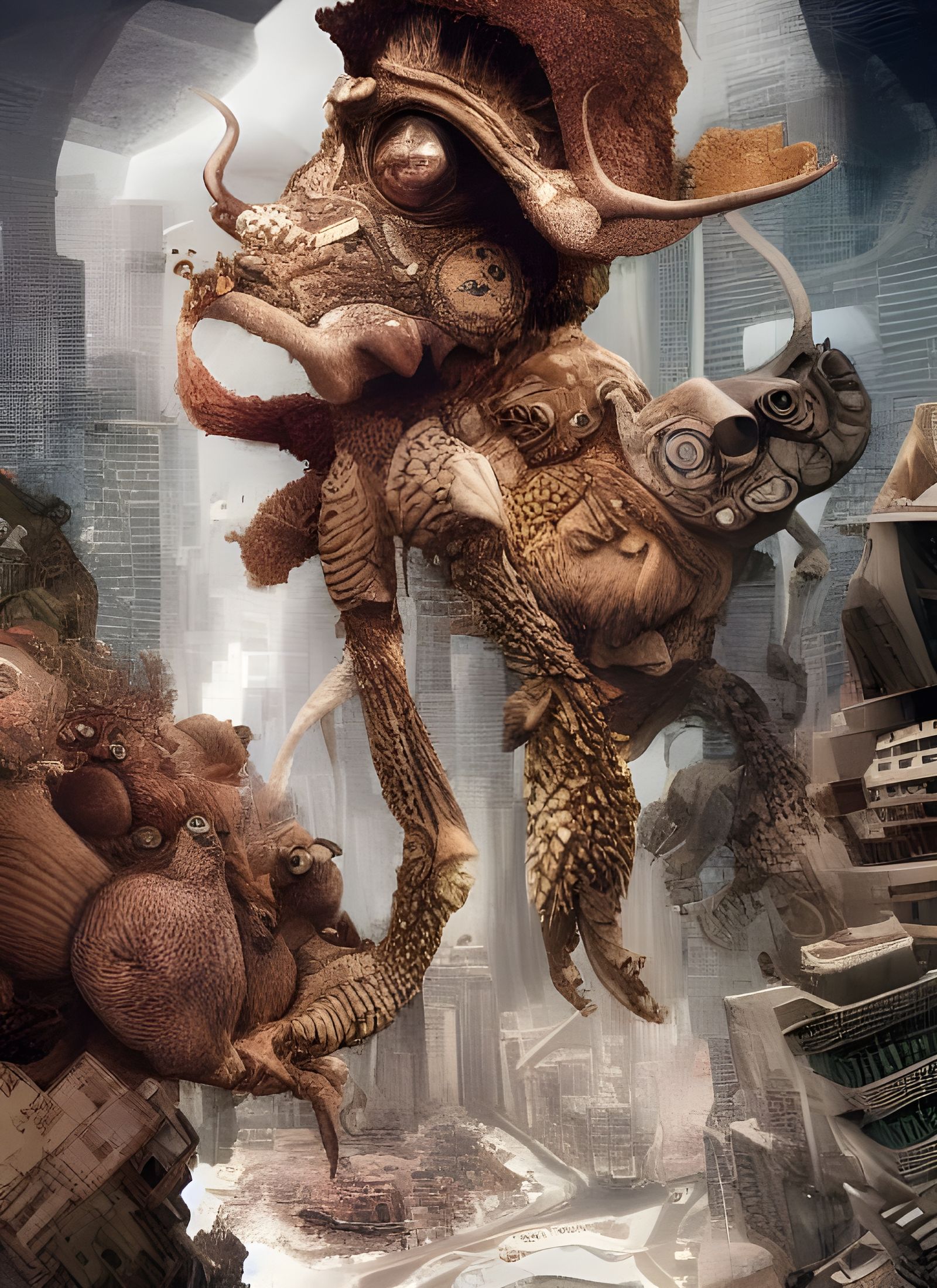 Futuristic Cityscape with Bizarre Creatures in Hyperreal Det...