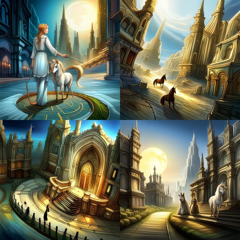 Futuristic Lunar City with Mythical Unicorns