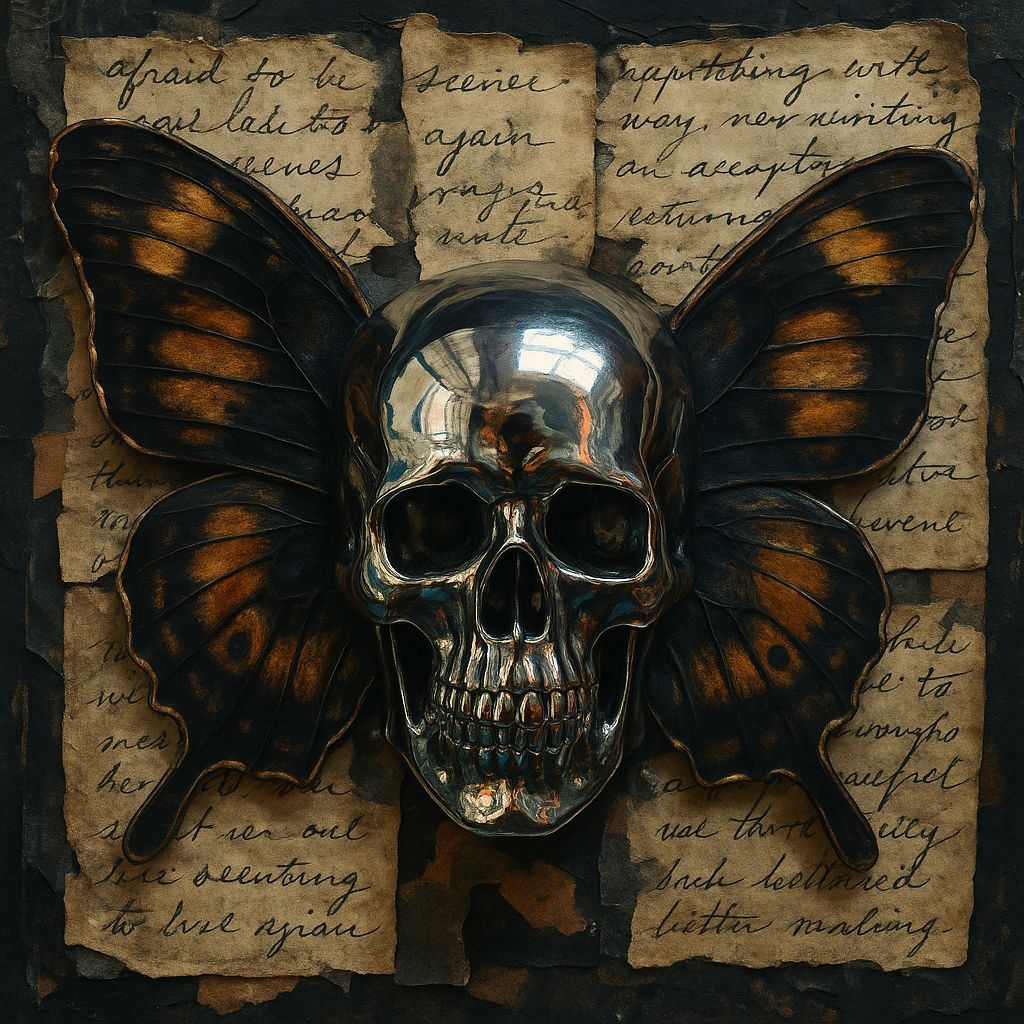 Gothic Chrome Skull Emerges from Handcrafted Collage