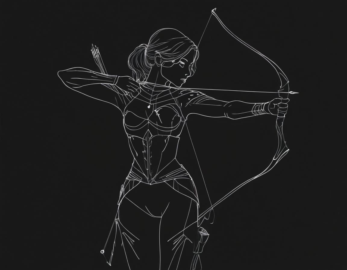 Cosmic Catgirl Archer in Line Art Style