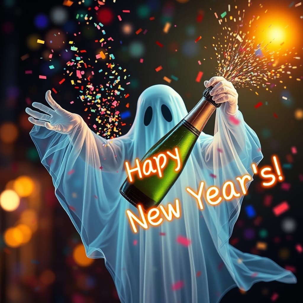Spectral Ghost Celebrates New Year's with Champagne