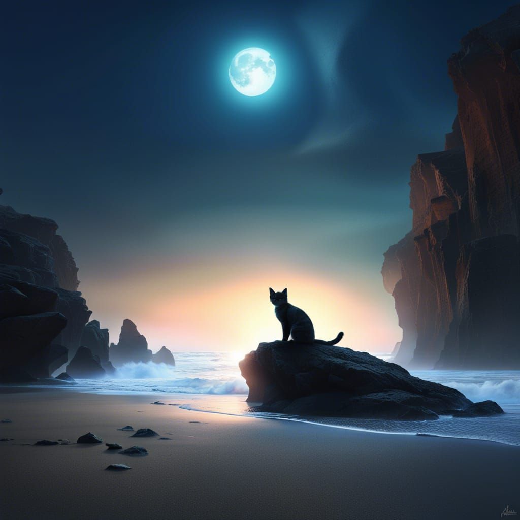 rocky beach under the moon