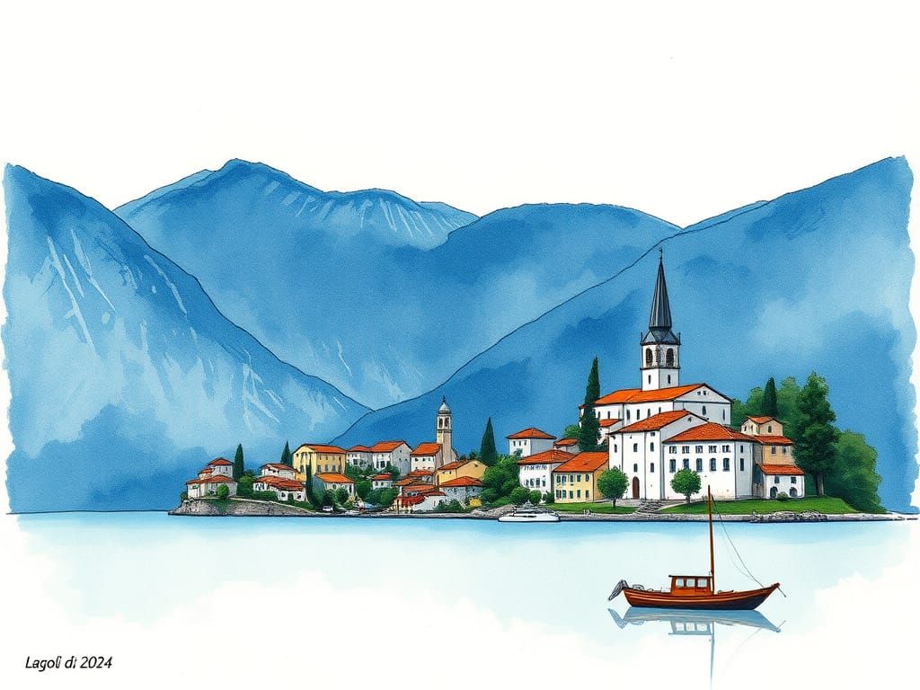 Lago di Garda: Watercolor and Ink at Blue Hour