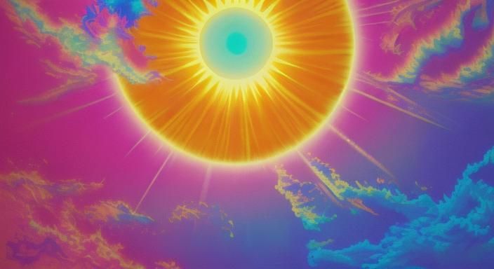 Bright Vaporwave Sun in Abstract Style