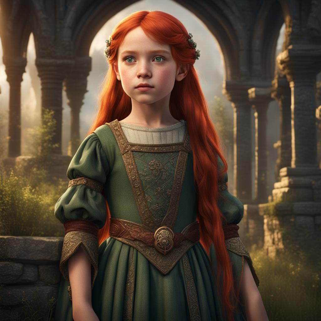 Medieval Girl with Red Hair, Fantasy Art