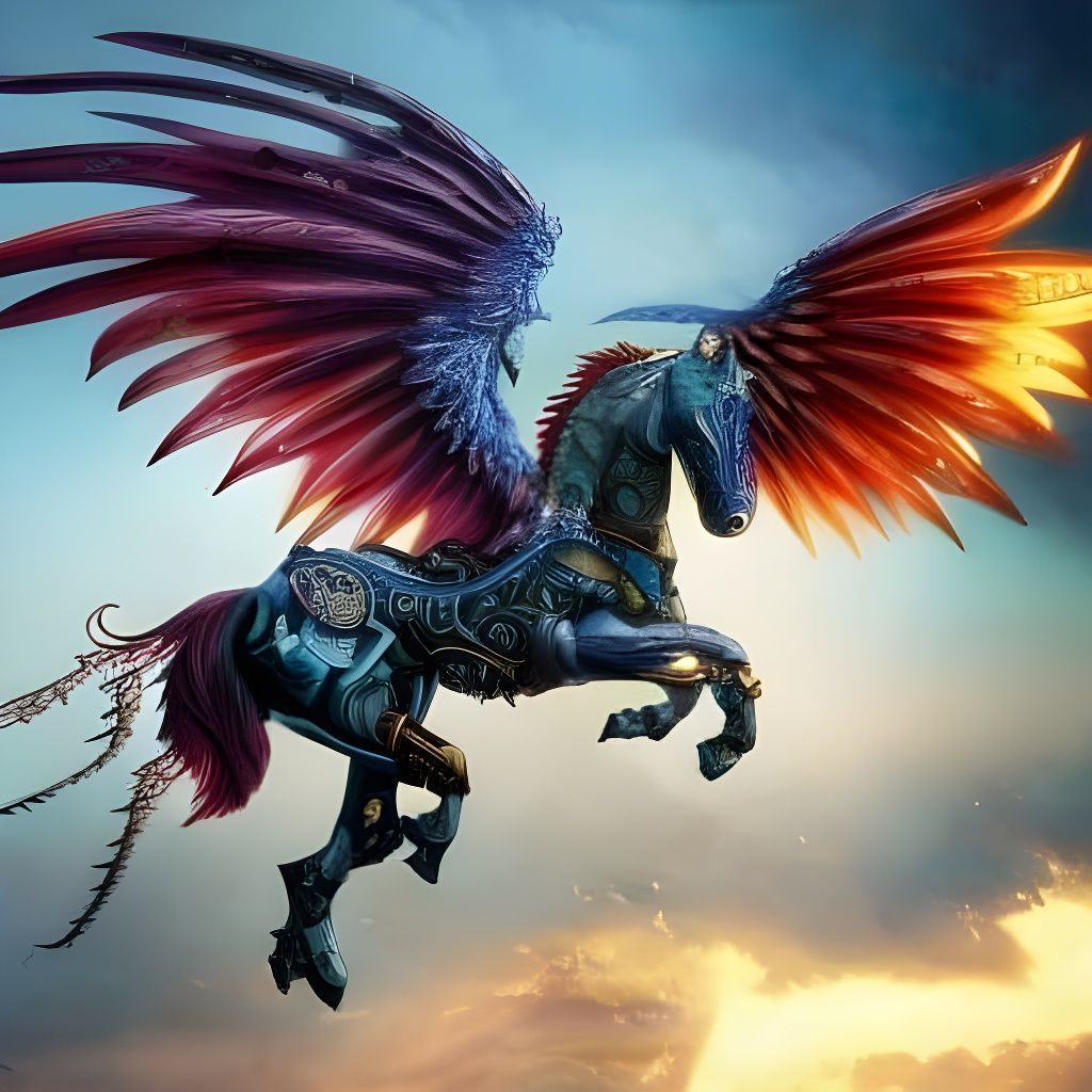 Steampunk Pegasus Warhorse with Biomechanical Wings
