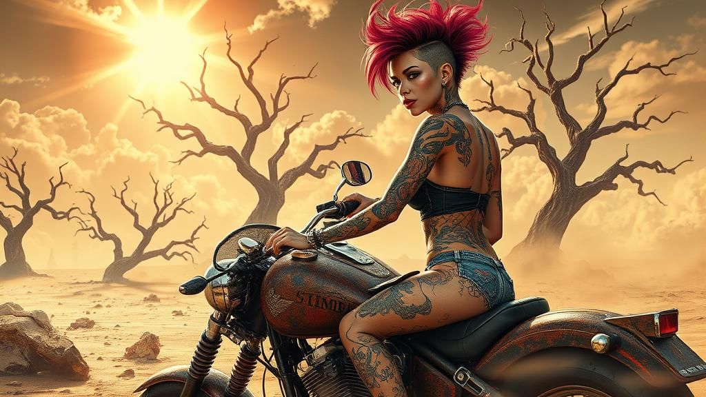 Fantasy Heroine in Apocalyptic Wasteland, Oil Painting Style