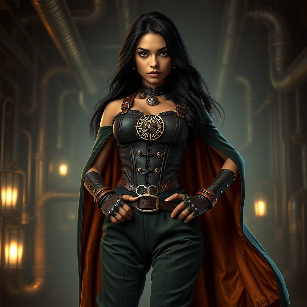 Steampunk Cuban Woman in Victorian-Era Outfit