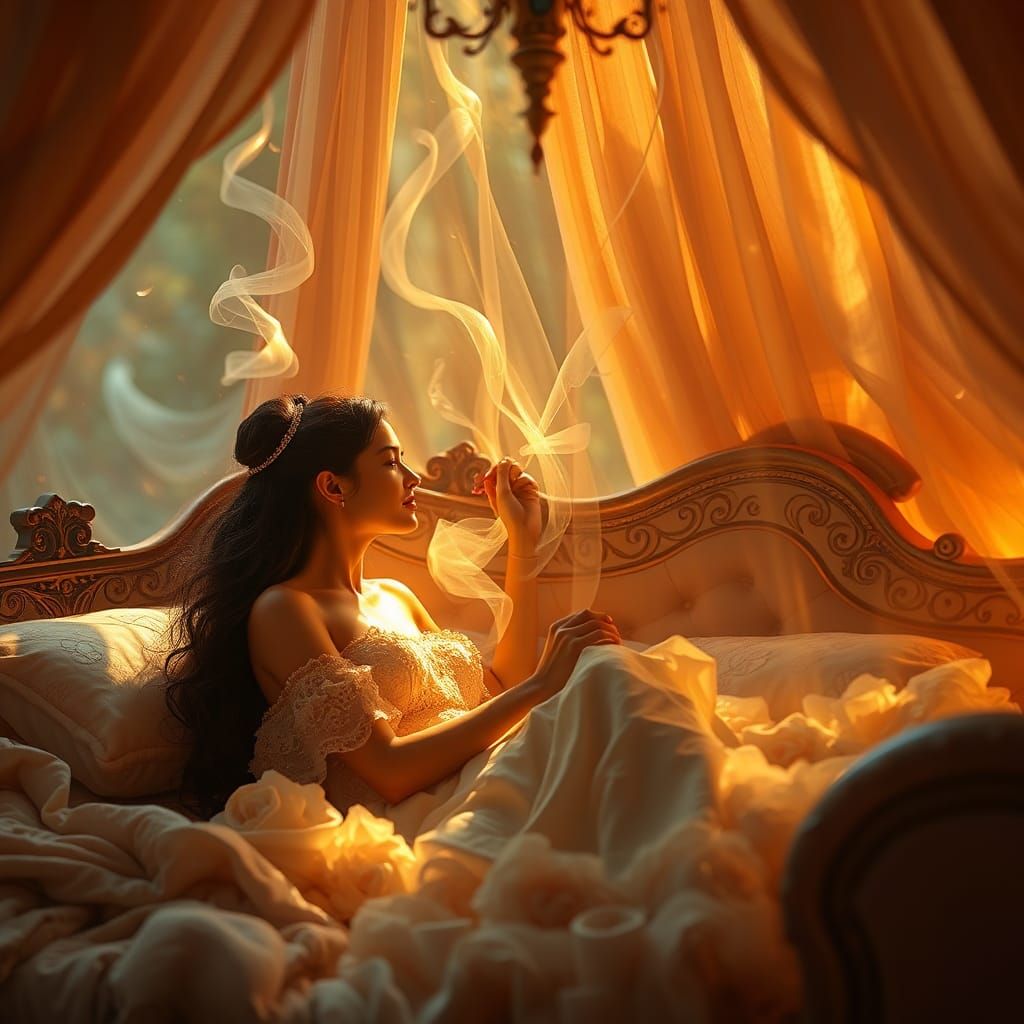 Romantic Couple in Mystical Bedroom: Fantasy Concept Art