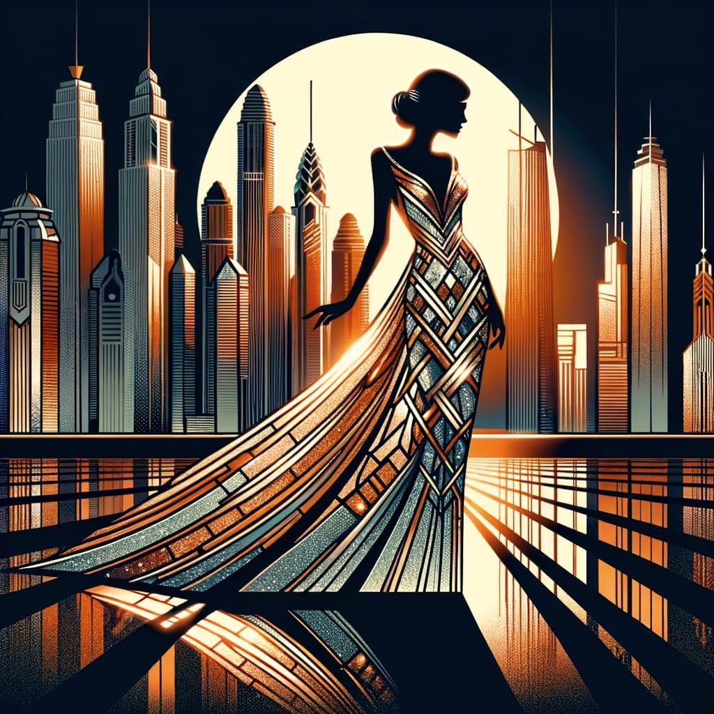 Art Deco Woman in Geometric Glass Gown